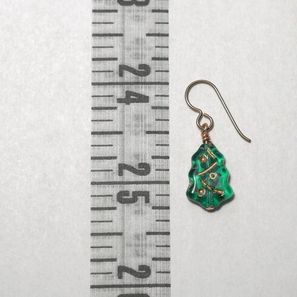 Hand Crafted Handmade Czech Glass Green Christmas Tree Earrings - Picture 4 of 5